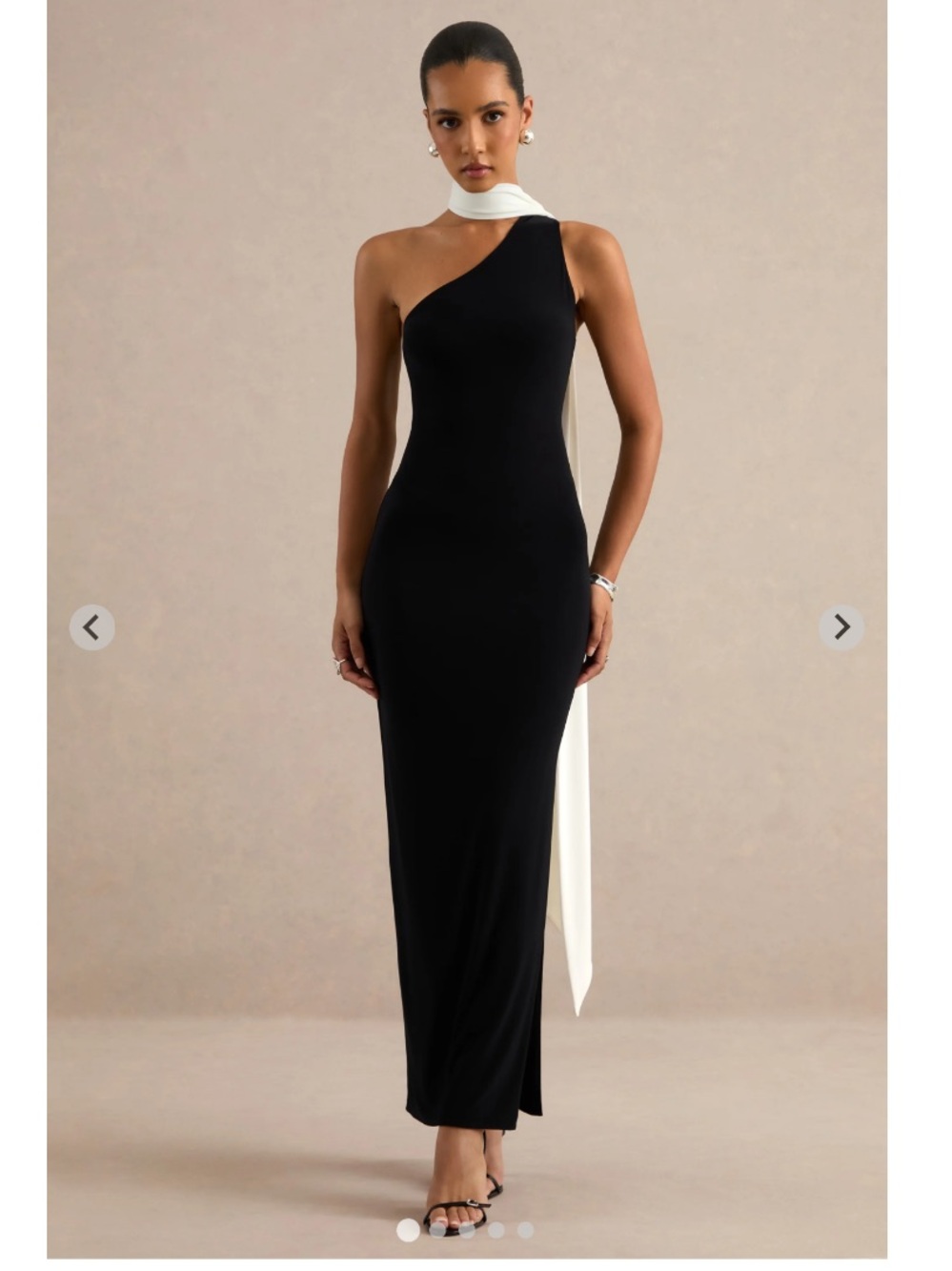 Club L London Black One-Shoulder Maxi Dress with White Scarf Detail